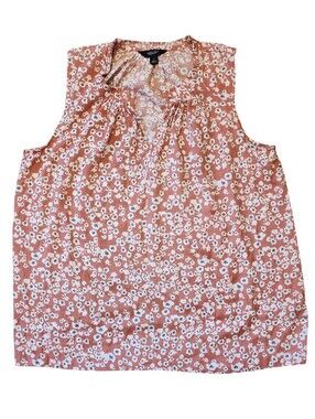 Simply Vera Large Terracotta Orange Floral Boho Sleeveless Cottagecore Blouse